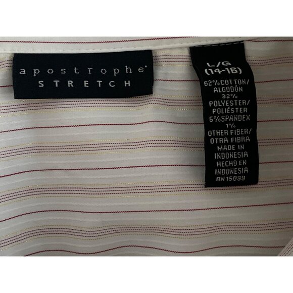 VTG Apostrophe Shirt Stripe Maroon White Gold 3/4 Sleeve Button Front Blouse Str - Picture 9 of 14